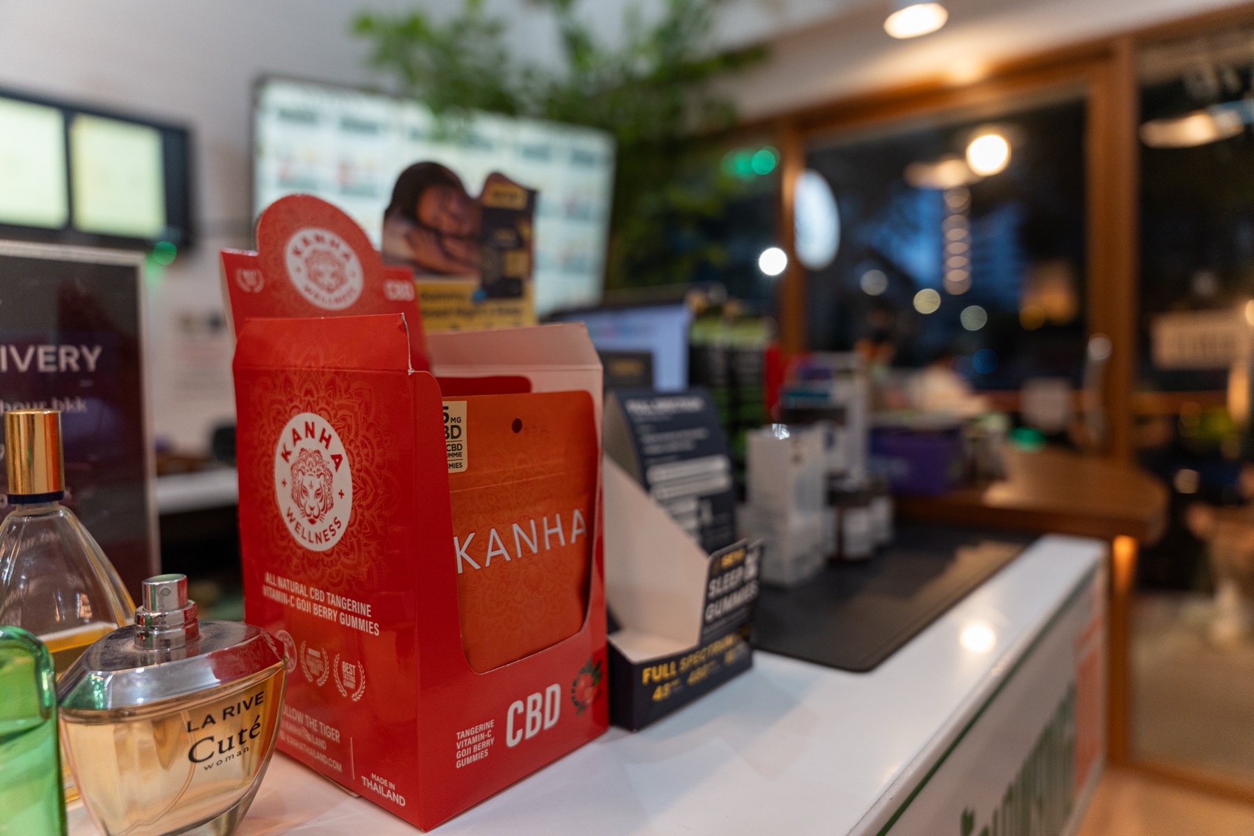 CBD wellness gummies and tinctures on display